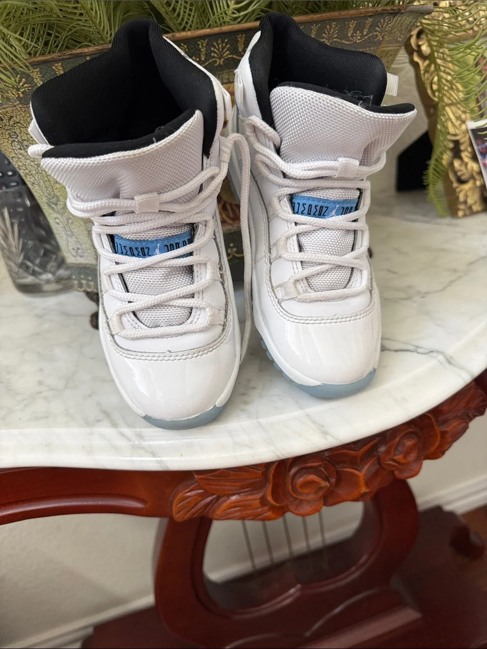 Jordan Kids White and Light Blue High-Top Sneakers